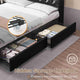 HAUOMS Queen Size Bed Frame with 4 Drawers and Hidden Storage Headboard Upholstered Platform Bed Frme with LED Lights and Charging Station