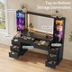 HAUOMS 59.1 Inch Vanity with Mirror and Sound Sync LED Lights Large Fluted Vanity Table with 8 Drawers Charging Station