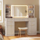 HAUOMS 51.2 Inch Makeup Vanity Desk with Mirror and Lights 5 Drawer Fluted Vanity with Power Strip 6 Shelves and 2 Cabinet