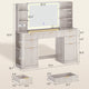 HAUOMS 51.2 Inch Makeup Vanity Desk with Mirror and Lights 5 Drawer Fluted Vanity with Power Strip 6 Shelves and 2 Cabinet