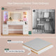 HAUOMS 59.1 Inch Vanity with Mirror and Sound Sync LED Lights Large Fluted Vanity Table with 8 Drawers Charging Station