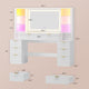 HAUOMS 59.1 Inch Vanity with Mirror and Sound Sync LED Lights Large Fluted Vanity Table with 8 Drawers Charging Station