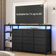 HAUOMS 60 Inches TV Stand with Charging Station LED Lights TV Console Table with  9 Drawers and Open Shelves for Living Room Bedroom
