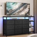 HAUOMS 60 Inches TV Stand with Charging Station LED Lights TV Console Table with  9 Drawers and Open Shelves for Living Room Bedroom