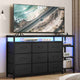 HAUOMS 60 Inches TV Stand with Charging Station LED Lights TV Console Table with  9 Drawers and Open Shelves for Living Room Bedroom