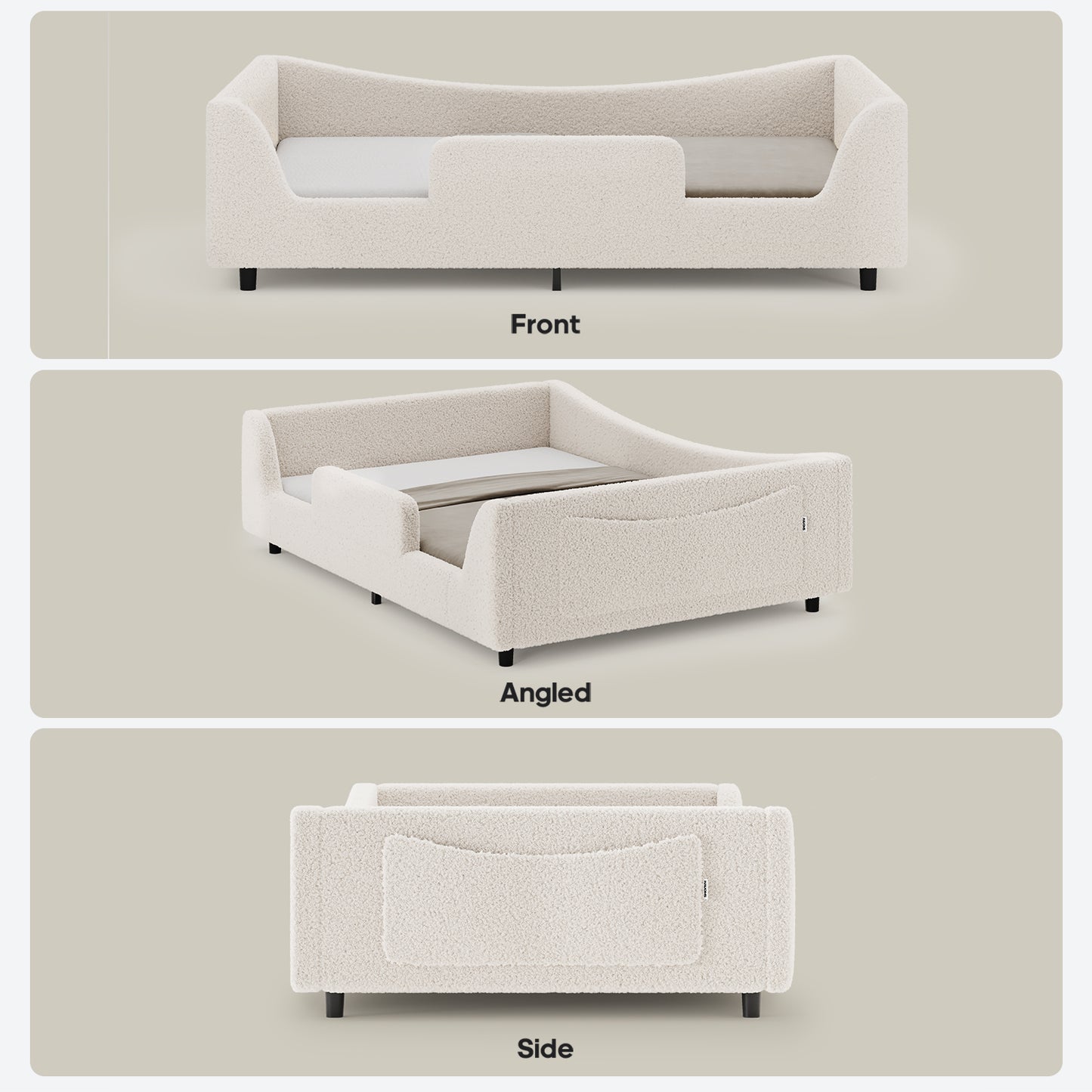 HAUOMS Full Floor Bed with Slats and High Rails 2-in-1 Convertible Beds with Upholstered Teddy Boucle Curve Round Frame for Girls and Boys