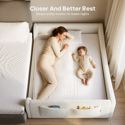 HAUOMS Full Floor Bed with Slats and High Rails 2-in-1 Convertible Beds with Upholstered Teddy Boucle Curve Round Frame for Girls and Boys