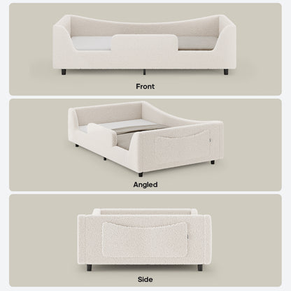 HAUOMS Twin Floor Bed with Slats and High Rails Upholstered  2-in-1 Beds with Teddy Boucle Curve Round Frame for Girls and Boys