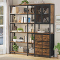 HAUOMS Corner Bookshelf with 6 Tier Convertible Bookshelf and 6 Fabric Drawers for Home Office Living Room