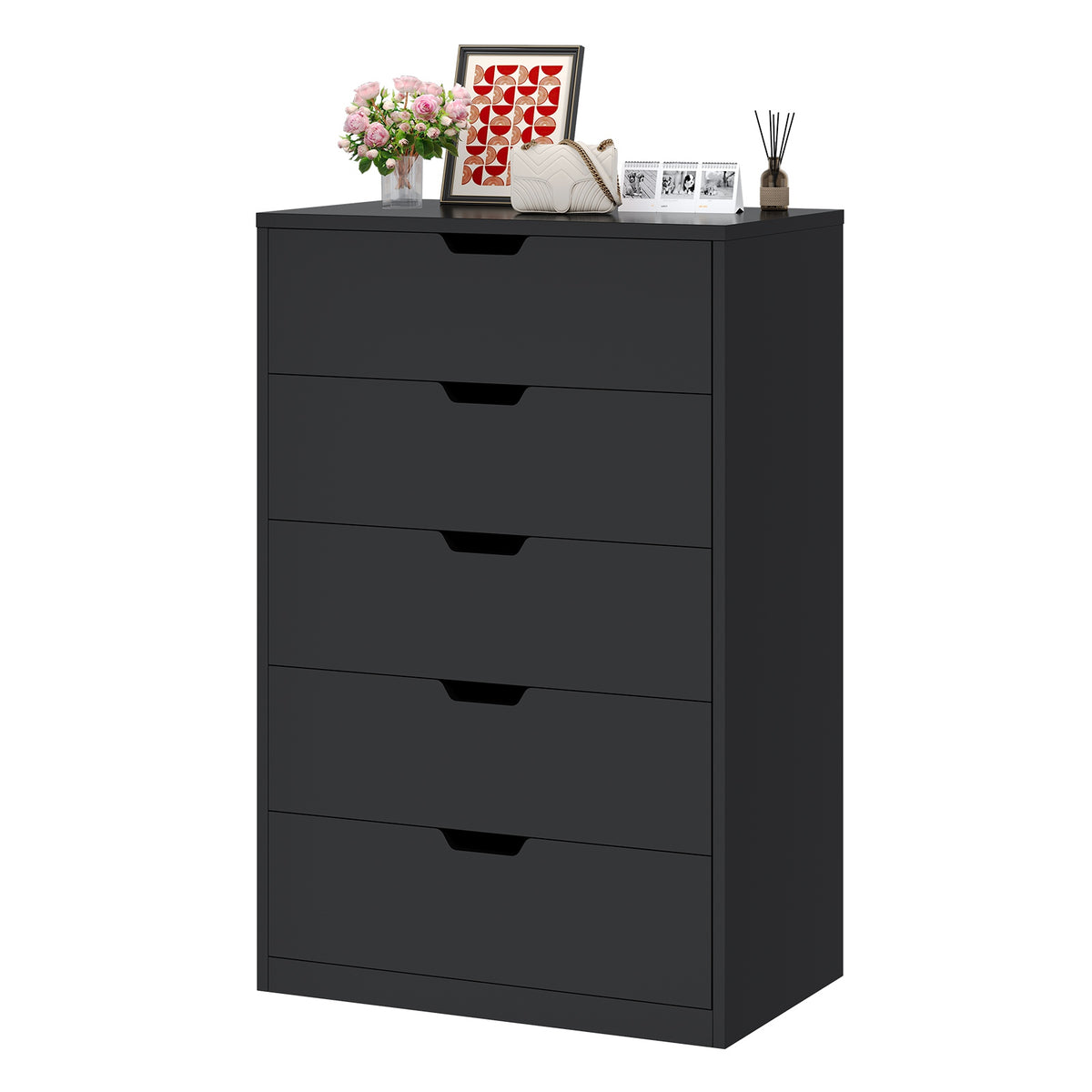 HAUOMS 43.3 Inch Tall Dresser with 5 Drawer Modern Chest for Bedroom Living Room Entryway Hallway