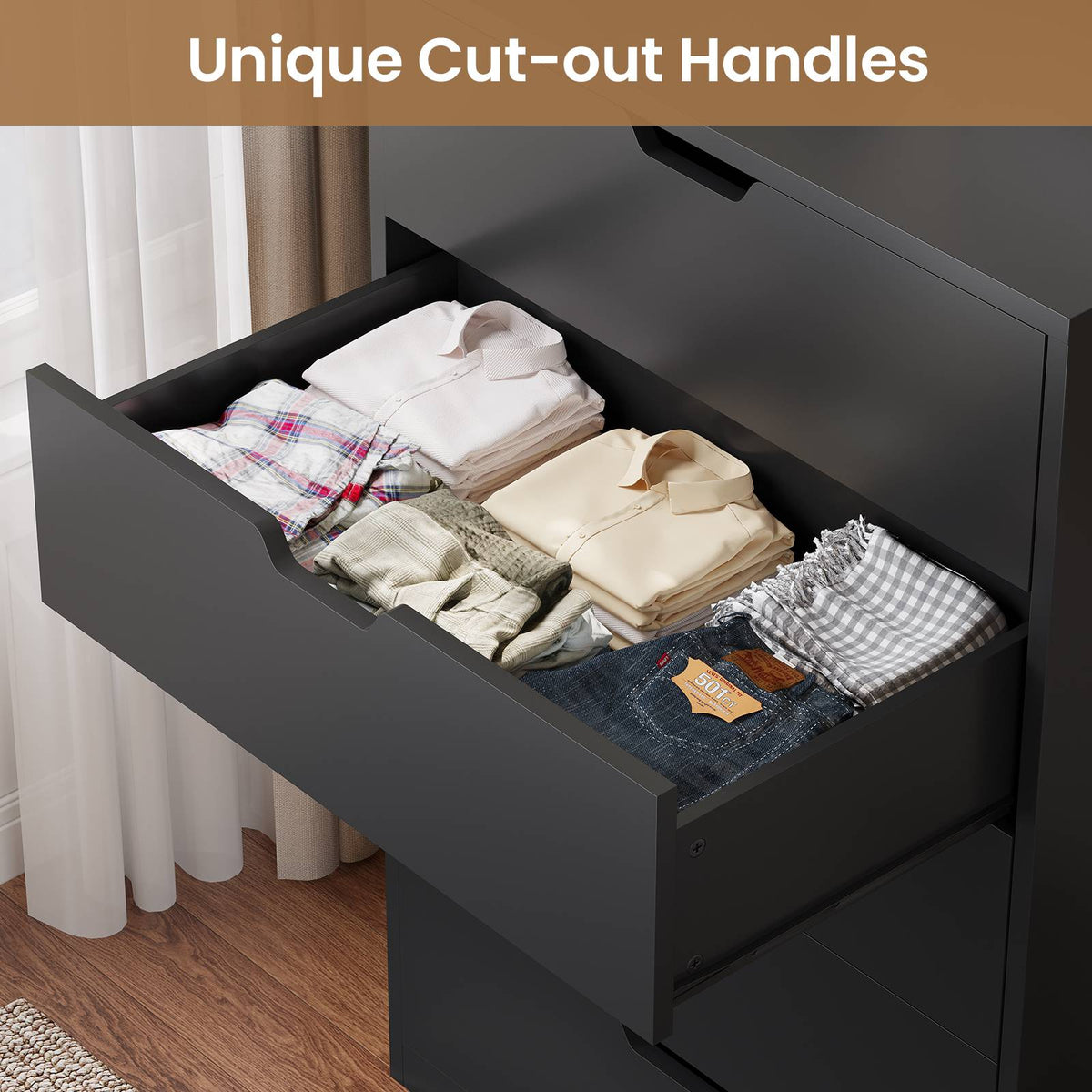 HAUOMS 43.3 Inch Tall Dresser with 5 Drawer Modern Chest for Bedroom Living Room Entryway Hallway