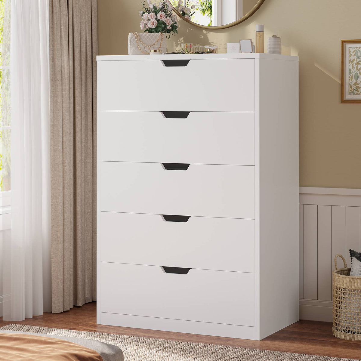 HAUOMS 43.3 Inch Tall Dresser with 5 Drawer Modern Chest for Bedroom Living Room Entryway Hallway