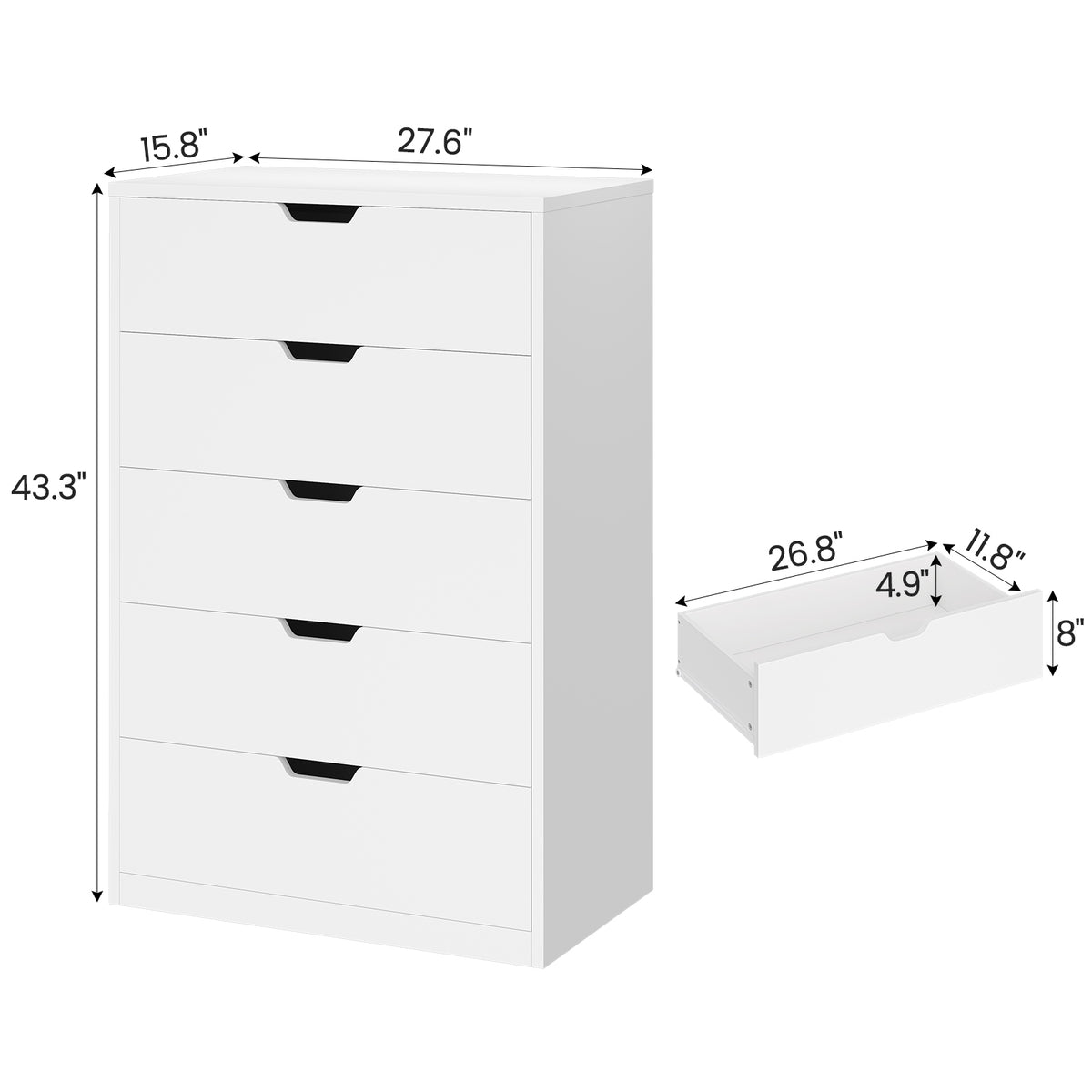 HAUOMS 43.3 Inch Tall Dresser with 5 Drawer Modern Chest for Bedroom Living Room Entryway Hallway