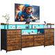HAUOMS 63 Inch TV Stand with LED Lights and Power Outlets Long Dresser with 12 Fabric Drawers and Shelves for Bedroom