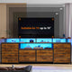 HAUOMS 63 Inch TV Stand with LED Lights and Power Outlets Long Dresser with 12 Fabric Drawers and Shelves for Bedroom