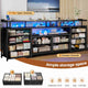HAUOMS 63 Inch TV Stand with LED Lights and Power Outlets Long Dresser with 12 Fabric Drawers and Shelves for Bedroom