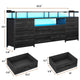 HAUOMS 63 Inch TV Stand with LED Lights and Power Outlets Long Dresser with 12 Fabric Drawers and Shelves for Bedroom