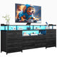 HAUOMS 63 Inch TV Stand with LED Lights and Power Outlets Long Dresser with 12 Fabric Drawers and Shelves for Bedroom