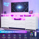 HAUOMS 63 Inch TV Stand with LED Lights and Power Outlets Long Dresser with 12 Fabric Drawers and Shelves for Bedroom