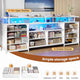 HAUOMS 63 Inch TV Stand with LED Lights and Power Outlets Long Dresser with 12 Fabric Drawers and Shelves for Bedroom