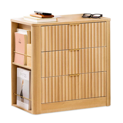HAUOMS 23.6 Inch Nightstand with Charging Station Modern Fluted Night Stand with 3 Drawers  End Table with Side Storage Shelves