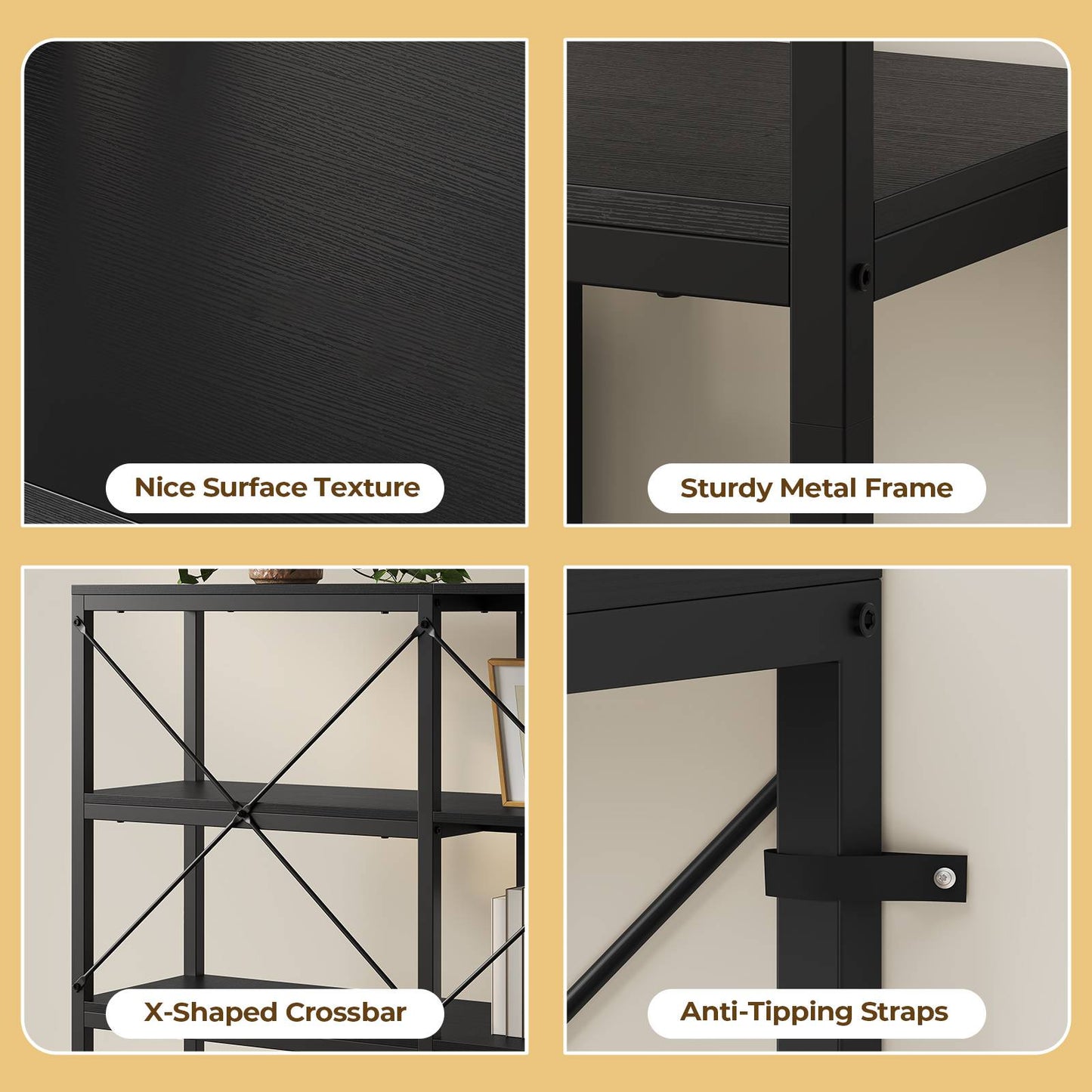 HAUOMS Corner Bookshelf with 7-Tier Tall Convertible Book Shelf with 6 Fabric Drawers for Living Room Kitchen Home Office