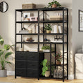 HAUOMS Corner Bookshelf with 7-Tier Tall Convertible Book Shelf with 6 Fabric Drawers for Living Room Kitchen Home Office