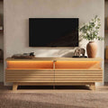 HAUOMS 59 Inch TV Stand with Cable Management and Hidden Power Station Fluted Modern TV Cabinet with Storage and LED Lights