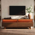 HAUOMS 59 Inch TV Stand with Cable Management and Hidden Power Station Fluted Modern TV Cabinet with Storage and LED Lights