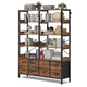 HAUOMS Bookshelf with 8 Fabric Drawers  Industrial Book Shelf 7-Tier Bookcase with Baffles Shelves for Living Room Home Office