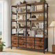 HAUOMS Bookshelf with 8 Fabric Drawers  Industrial Book Shelf 7-Tier Bookcase with Baffles Shelves for Living Room Home Office