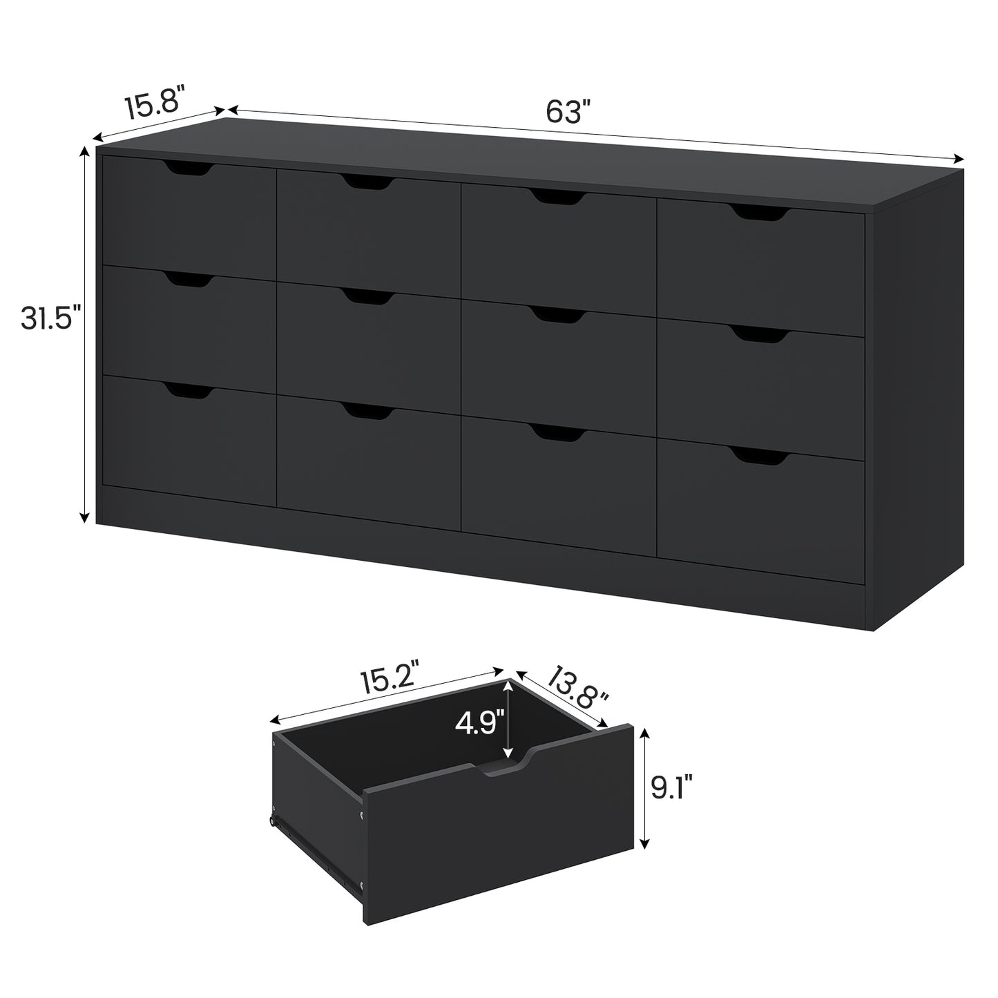 HAUOMS 31.5 Inch Tall Dresser with 12 Drawer Long Modern Dressers for Bedroom Living Room Hallway