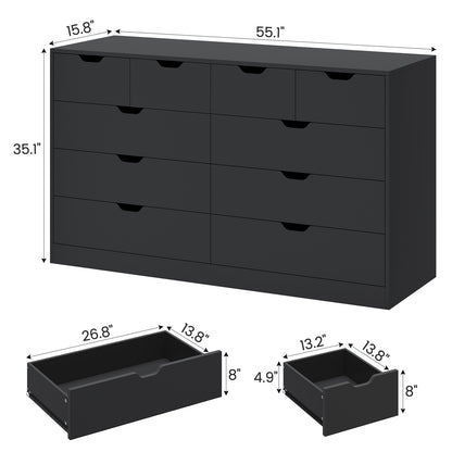 HAUOMS 35.1 Inch Tall Dresser with 10 Drawer Modern Large Chest for Bedroom Living Room Entryway