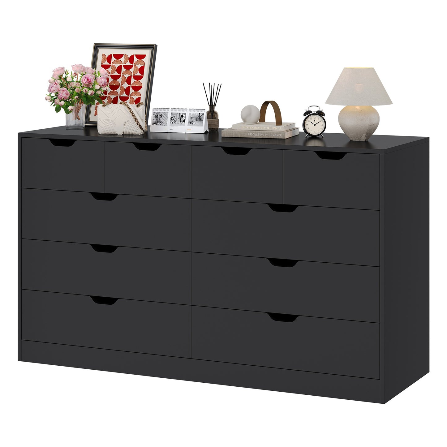 HAUOMS 35.1 Inch Tall Dresser with 10 Drawer Modern Large Chest for Bedroom Living Room Entryway
