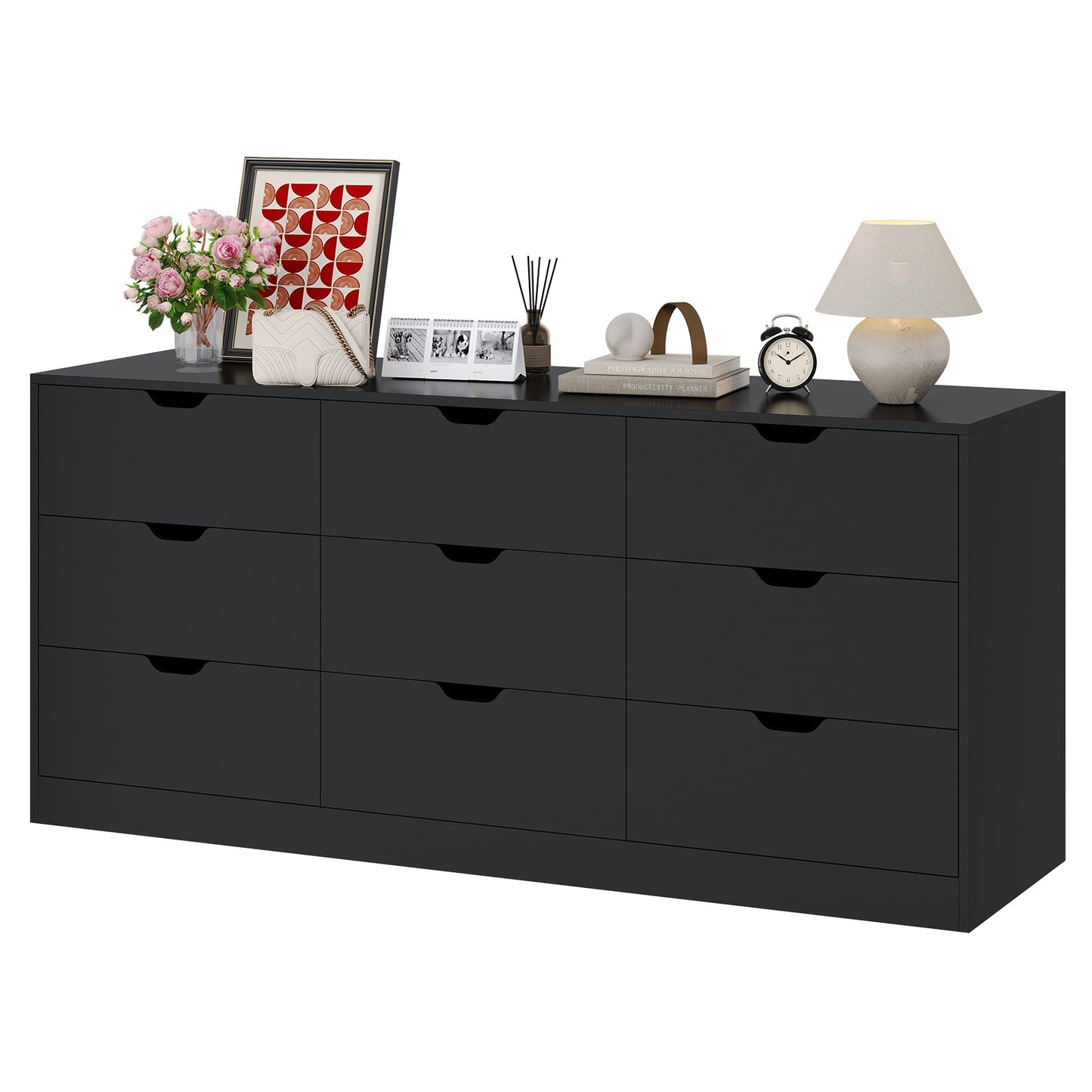 HAUOMS 63 Inch Wide Dresser with 9 Drawer  Long Modern Dressers for Bedroom Living Room Hallway