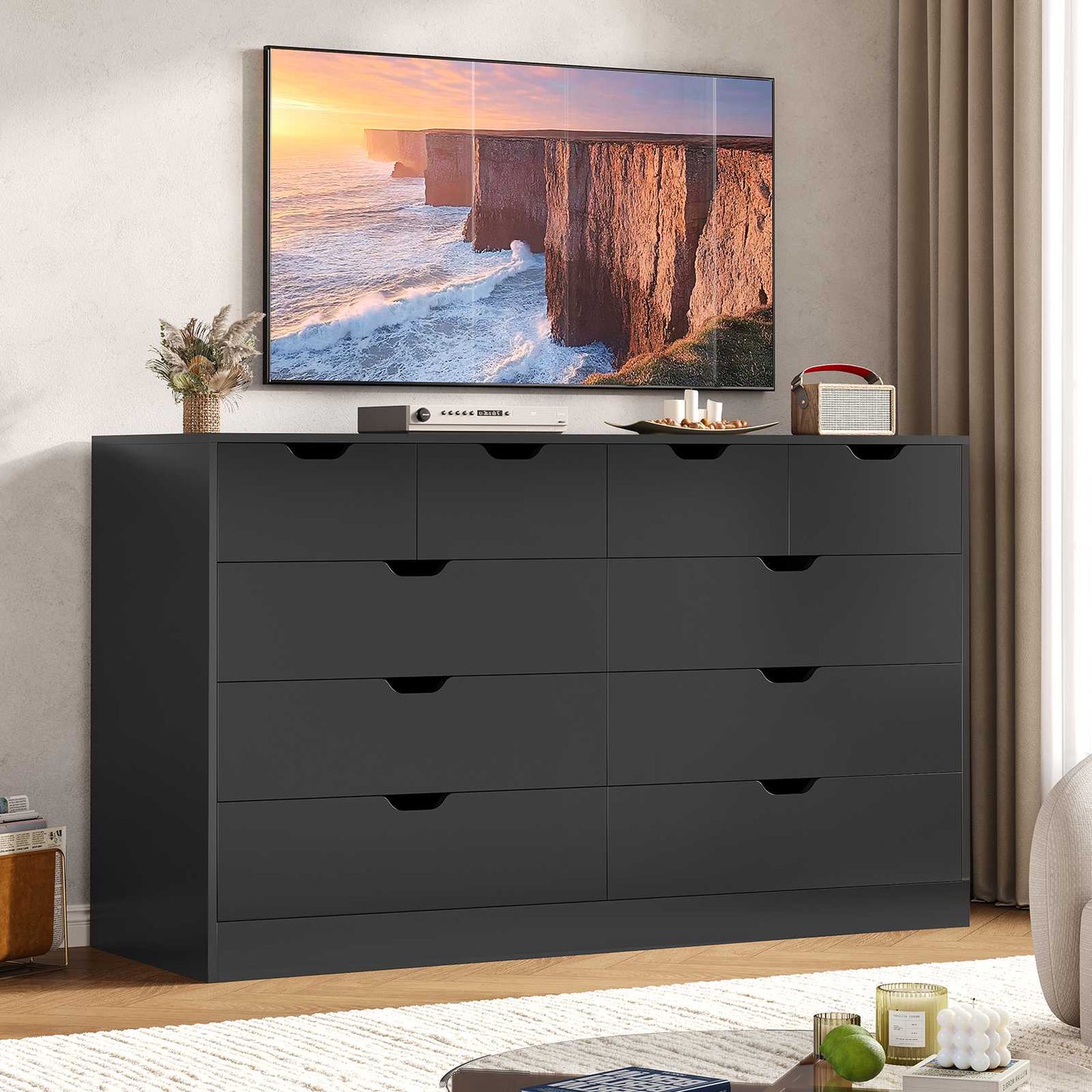 HAUOMS 35.1 Inch Tall Dresser with 10 Drawer Modern Large Chest for Bedroom Living Room Entryway