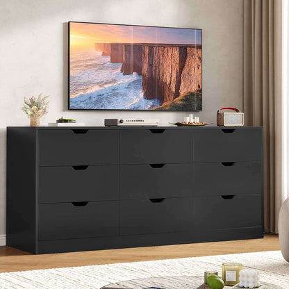HAUOMS 63 Inch Wide Dresser with 9 Drawer  Long Modern Dressers for Bedroom Living Room Hallway
