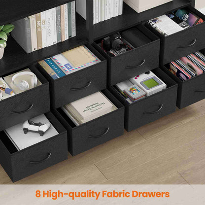 HAUOMS Bookshelf with 8 Fabric Drawers  Industrial Book Shelf 7-Tier Bookcase with Baffles Shelves for Living Room Home Office