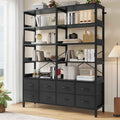HAUOMS Bookshelf with 8 Fabric Drawers  Industrial Book Shelf 7-Tier Bookcase with Baffles Shelves for Living Room Home Office