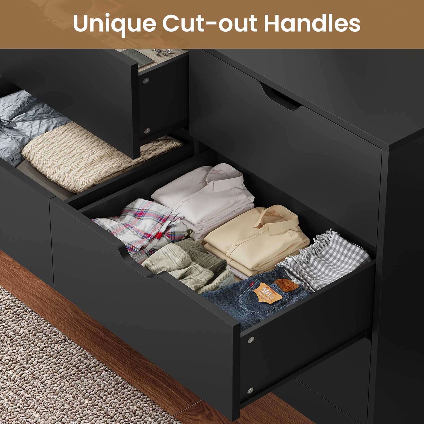 HAUOMS 63 Inch Wide Dresser with 9 Drawer  Long Modern Dressers for Bedroom Living Room Hallway