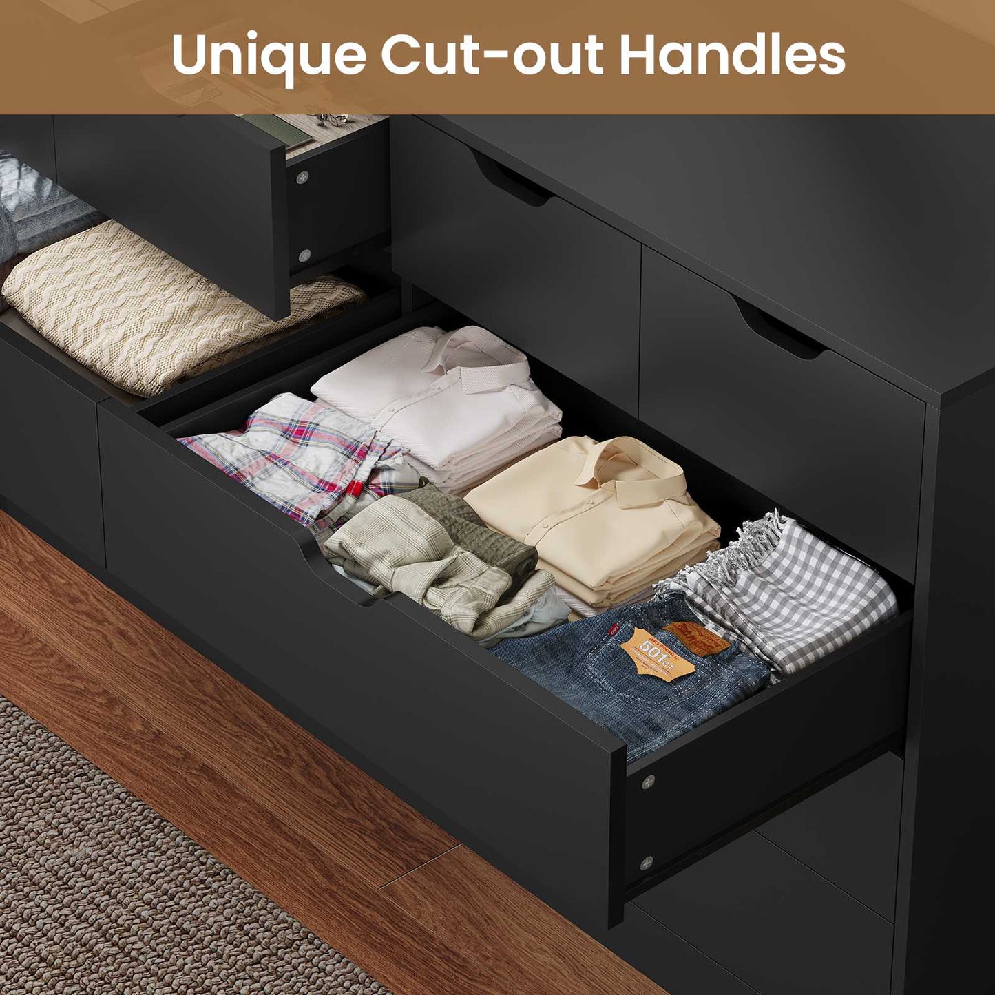 HAUOMS 35.1 Inch Tall Dresser with 10 Drawer Modern Large Chest for Bedroom Living Room Entryway