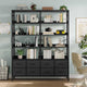 HAUOMS Bookshelf with 8 Fabric Drawers  Industrial Book Shelf 7-Tier Bookcase with Baffles Shelves for Living Room Home Office