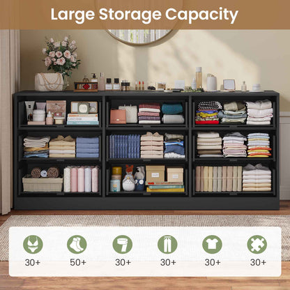 HAUOMS 63 Inch Wide Dresser with 9 Drawer  Long Modern Dressers for Bedroom Living Room Hallway