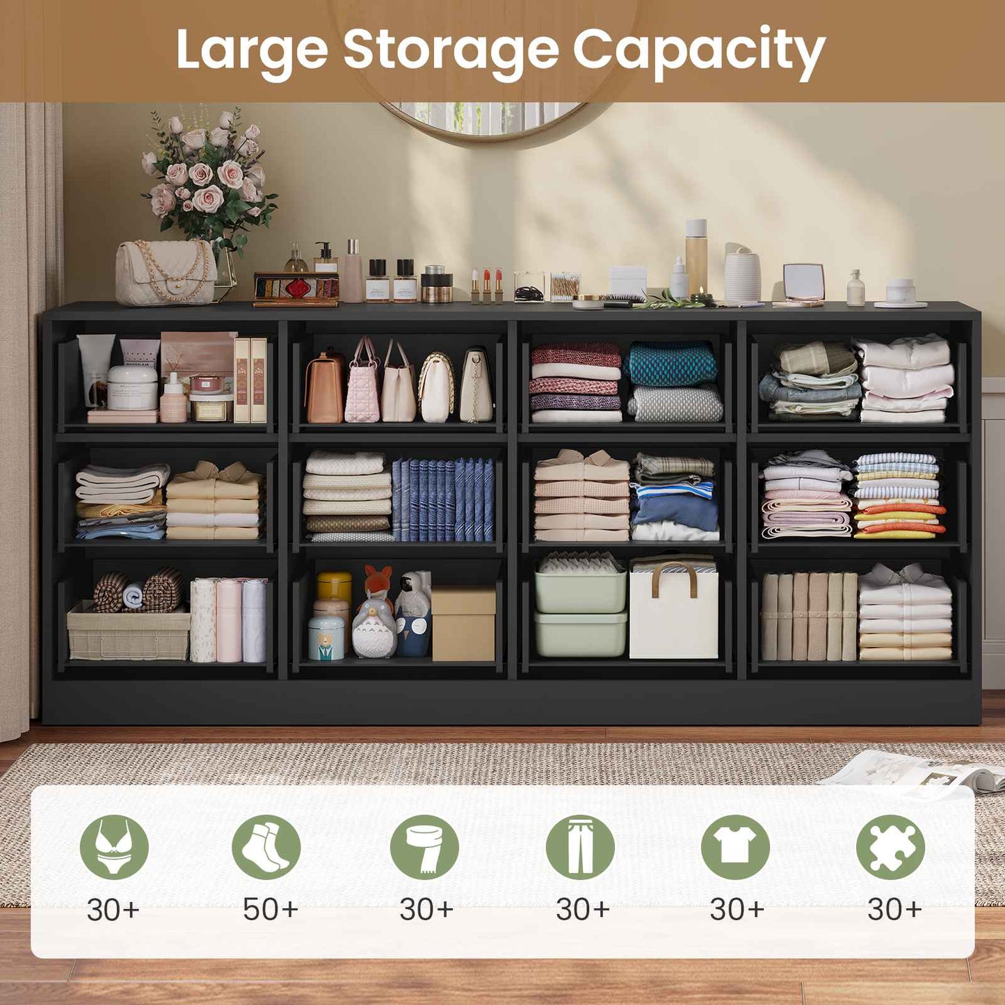 HAUOMS 31.5 Inch Tall Dresser with 12 Drawer Long Modern Dressers for Bedroom Living Room Hallway