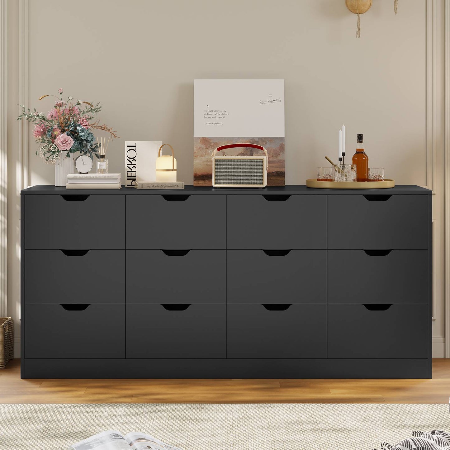 HAUOMS 31.5 Inch Tall Dresser with 12 Drawer Long Modern Dressers for Bedroom Living Room Hallway