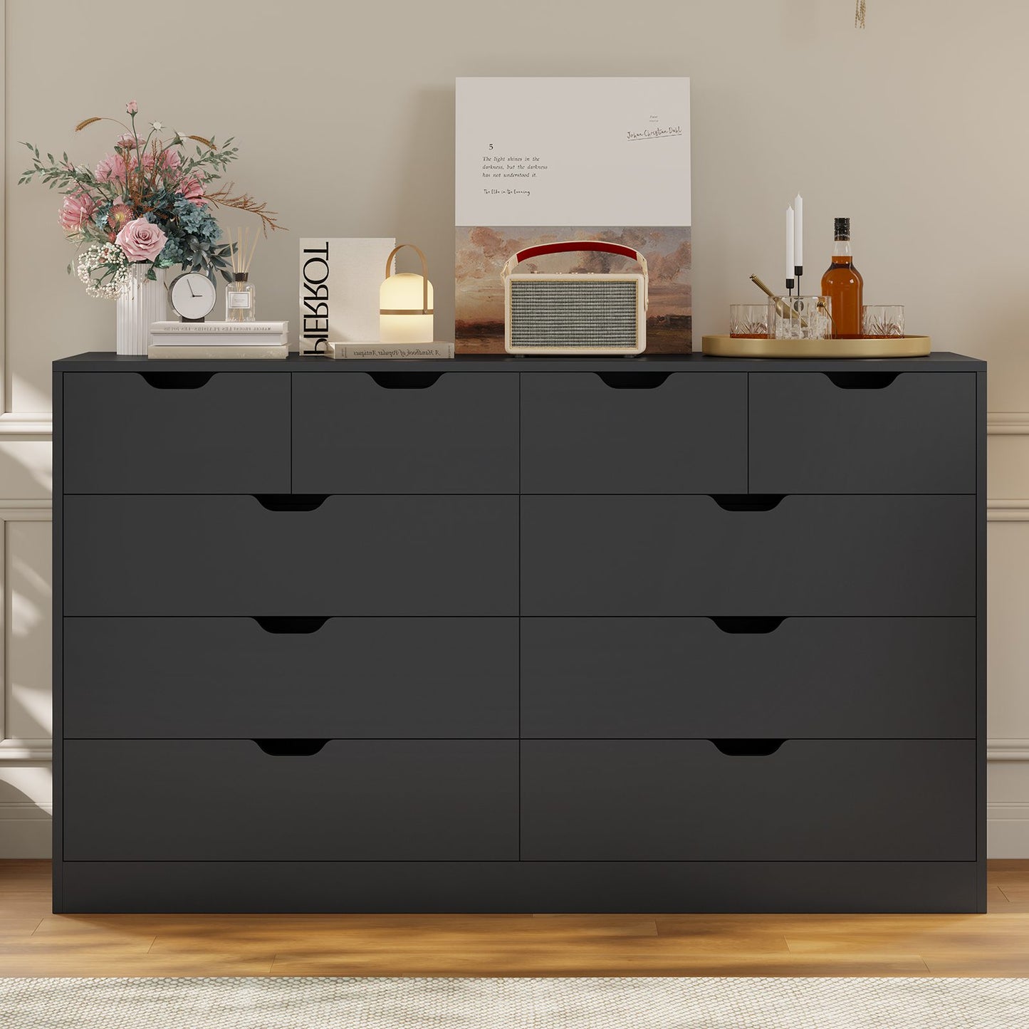 HAUOMS 35.1 Inch Tall Dresser with 10 Drawer Modern Large Chest for Bedroom Living Room Entryway