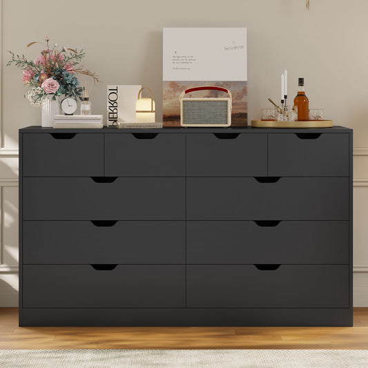 HAUOMS 35.1 Inch Tall Dresser with 10 Drawer Modern Large Chest for Bedroom Living Room Entryway