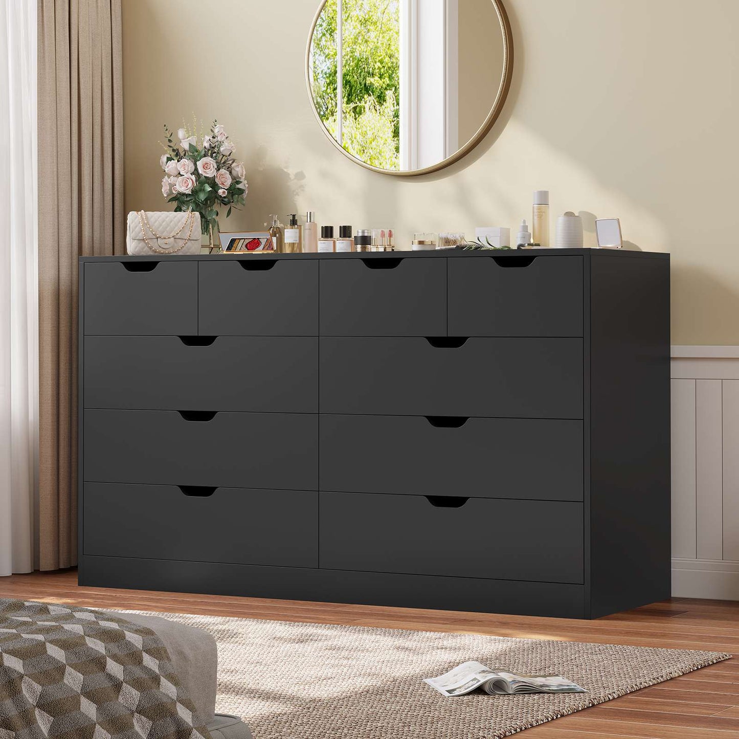 HAUOMS 35.1 Inch Tall Dresser with 10 Drawer Modern Large Chest for Bedroom Living Room Entryway