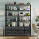 HAUOMS Bookshelf with 8 Fabric Drawers  Industrial Book Shelf 7-Tier Bookcase with Baffles Shelves for Living Room Home Office