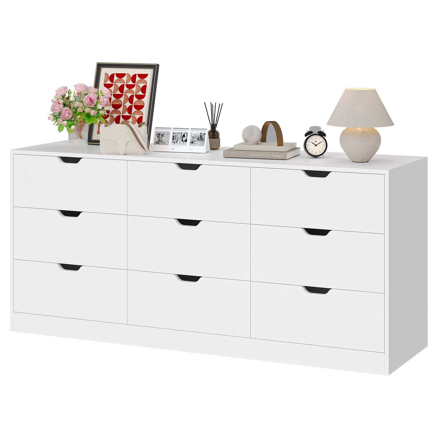 HAUOMS 63 Inch Wide Dresser with 9 Drawer  Long Modern Dressers for Bedroom Living Room Hallway